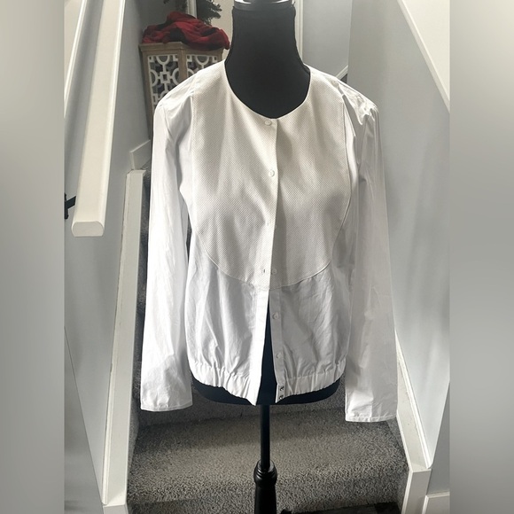 COS Blouse Tuxedo Style Crisp White Sustainable Brand Stretch Waistband … - Picture 1 of 6